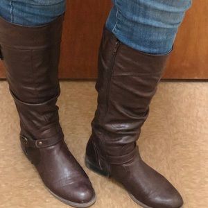 Knee high Dark Brown Boots with Buckle Detail